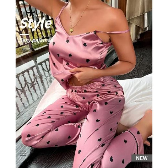 Roza pižama s srčki Bliss – Mehka in elegantna ženska pižama